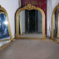Rare Set of 3 Large Gilt Arched Rococo Over Mantle Mirrors