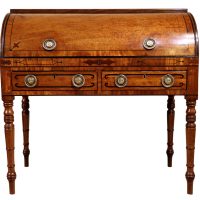 Regency Mahogany Cylinder Desk with Ebony Inlay &amp; Brass Ring Handles, c.1820