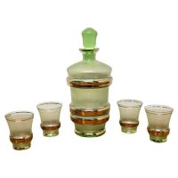 Retro Green and Gold Glass Sherry Decanter and 4 Glasses Undoubtedl