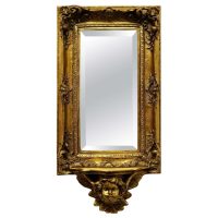 Rococo Style Gilt Wall Mirror with Putti and Shelf Bracket