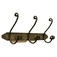 Row of 3 Polished Steel and Wrought Iron Hat and Coat Hooks