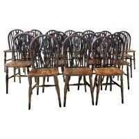 Set of 19 Beech Wheel Back Windsor Kitchen Dining Chairs