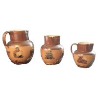 Set of 3 Rare Coloured Royal Doulton Stoneware Harvest Jugs
