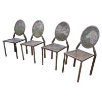 Set of 4 Brutalist Iron Stacking Dining Chairs