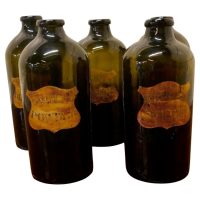 Set of 5 Large Moss Green Glass Chemist or Pharmacy Jars