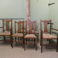 Set of 6 Arts and Crafts Golden Oak Dining Chairs