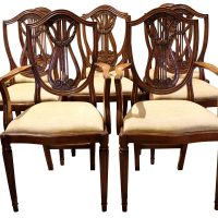 Set of Eight Hepplewhite Style Mahogany Lyre Back Dining Chairs, circa 1930