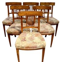 Set of Six French Cherrywood Dining Chairs with Fretted Bar Backs, Circa 1880