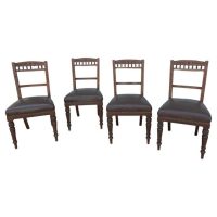 Set of Very Heavy 4 Edwardian Carved Oak and Leather Dining Chairs