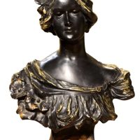 Signed L. Mattei French Art Nouveau Patinated Spelter Bust of a Young Woman, circa 1900
