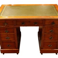 Small Edwardian Walnut Nine-Drawer Pedestal Desk, Circa 1900