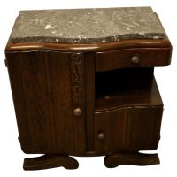 Small French Odeon Style Art Deco Marble Top Oak Cabinet