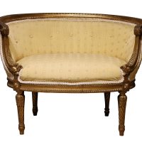 Small Giltwood Boudoir Sofa with Buttoned Curved Back, Circa 1900