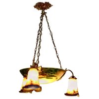 Superb Art Deco Painted Glass 3-Branch Centre Light