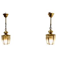 Superb Quality Pair of Art Deco Style Brass and Glass Lanterns