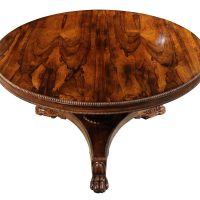 Superb William IV Rosewood Circular Breakfast Table with Lion Paw Feet, c.1830