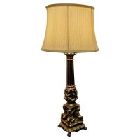 Tall Silver Gilt Metal Table Lamp with Putti