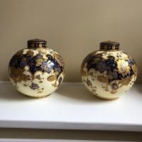 A Pair of 19th Century Royal Crown Derby Lidded Spherical Vases