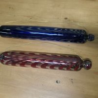 Two Victorian Nailsea Glass Rolling Pins One Blue & One Red