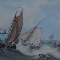 Samuel Owen, Dutch Fishing Boats at Sea, watercolour, unsigned.