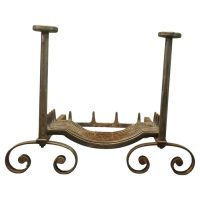 Very Large Heavy Iron Andirons, Fire Dogs and Grate