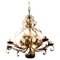 Very Large Italian 8 Branch Open Ceiling Chandelier, Distressed White