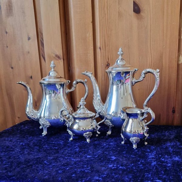Antique Art Nouveau Silver Plated 4 Pcs Tea Set, Lion Claw Feet, England, Circa 1910