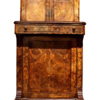 Victorian Burr Walnut Bureau de Dame with Brass Inlay, c.1870