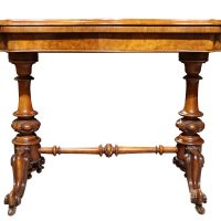 Victorian Burr Walnut Card Table with Fold Over Top &amp; Carved Supports c.1870
