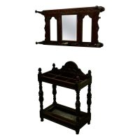 Victorian Carved Oak Stick Stand %26 Matching Mirror Set