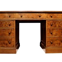 Victorian Oak &amp; Burr Walnut Pedestal Desk