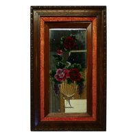 Victorian Reverse Painted, Etched Mirror, Decorated with Roses