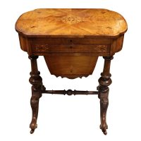 Victorian Walnut and Burr Walnut Inlaid Sewing and Work Table, Circa 1870