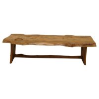 Vintage Hand Carved Live Edge Solid Plank Elm Coffee Table
