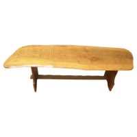 Vintage Hand Carved Live Edge Solid Plank Elm Coffee Table