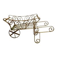 Wrought Iron Hand Cart Wheel Barrow for Plant Display
