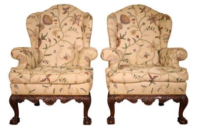 19thc Pair of Large Walnut Framed Wingback Armchairs - Image 2