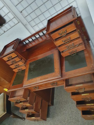 Antique Late Victorian Dickens Oak Pedestal Writing Desk - Image 5