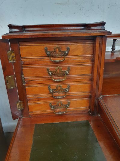 Antique Late Victorian Dickens Oak Pedestal Writing Desk - Image 6