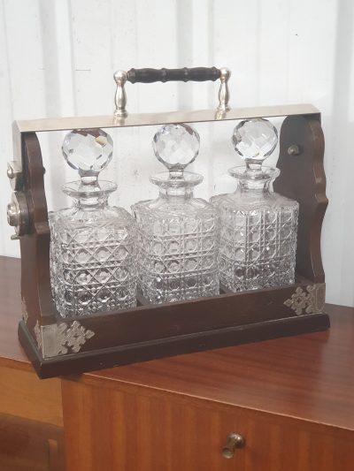 Antique 1930's Tantalus Three Bottle Set - Image 4