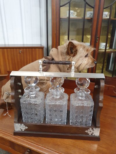 Antique 1930's Tantalus Three Bottle Set - Image 6