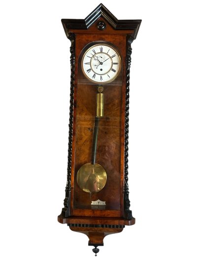 Amazing Rare maple eye Walnut Vienna Regulator Clock – Ca 1880 - Image 11