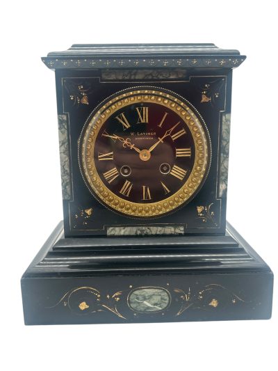Incredible Antique Slate & Green Marble 8-Day Mantel Clock - C1870 - Image 13
