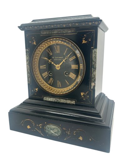 Incredible Antique Slate & Green Marble 8-Day Mantel Clock - C1870 - Image 14