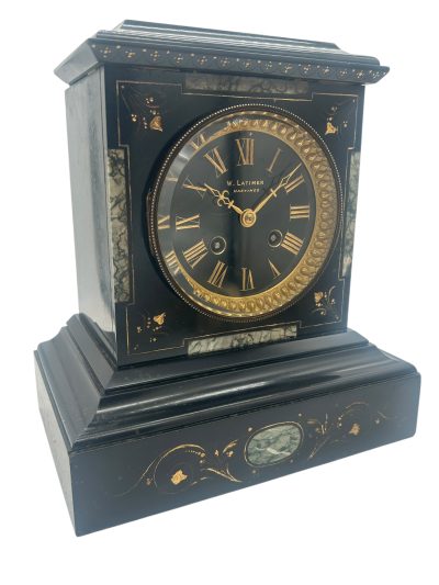 Incredible Antique Slate & Green Marble 8-Day Mantel Clock - C1870 - Image 16