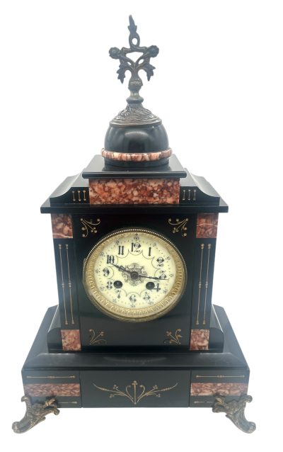 Lovely Slate & red marble Mantel Clock – ca1880 - Image 9