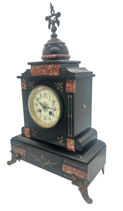 Lovely Slate & red marble Mantel Clock – ca1880 - Image 5
