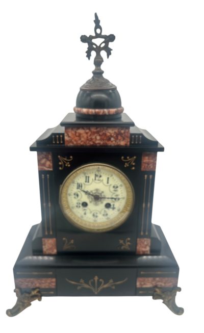 Lovely Slate & red marble Mantel Clock – ca1880 - Image 4