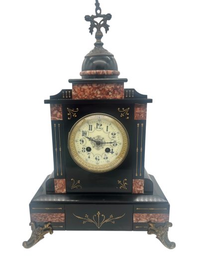 Lovely Slate & red marble Mantel Clock – ca1880 - Image 2