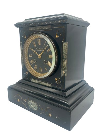 Incredible Antique Slate & Green Marble 8-Day Mantel Clock - C1870 - Image 7